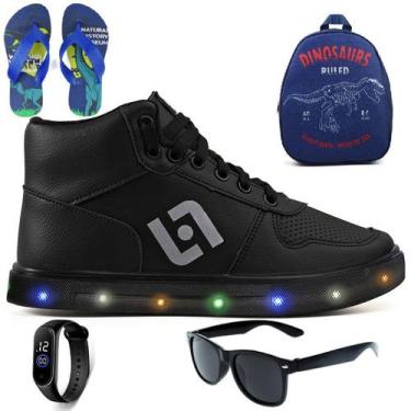 Imagem de Tenis Infantil De Led Meninos Botinha Cano Alto Escolar Casual Basico 