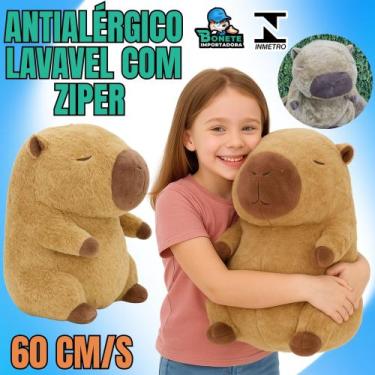 Imagem de Capivara de Pelúcia 60cm Antialérgica com Zíper  Lavável e Super Macia