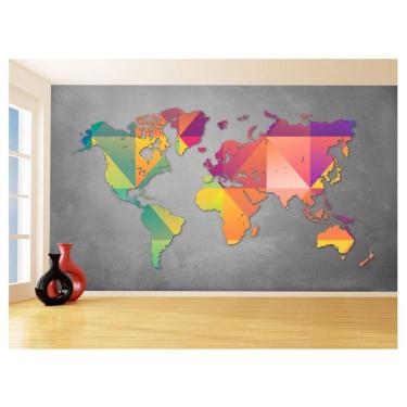 Imagem de Papel De Parede Mapa Mundi Concreto Arte Cores 3,5M Nmu58