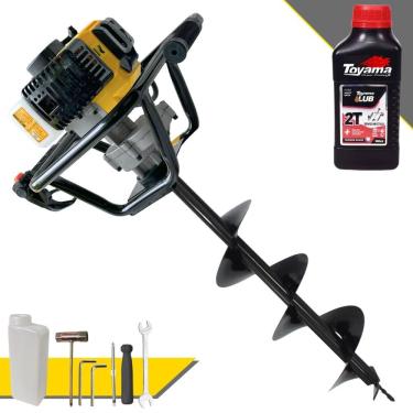 Imagem de Perfurador de Solo Máquina Fura Terra Trado Motorizado Lynus PSL517 À Gasolina 52cc 1,8HP 9.000rpm Profissional + Broca 80x20cm + ÓLEO TOYAMA 2T