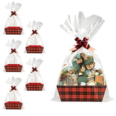 Imagem de Cesta para presentes vazia, 5 peças, resistente, faça você mesmo, cesta de presente a granel, bandeja de mercado Kraft, cesta de papelão com alças, kit de cestas de presente, suprimentos para encher