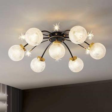 Imagem de Luminária de teto moderna de meados do século, globo de vidro, vintage, luminária de teto embutida, preta, dourada, Sputnik, grande lustre, luminária de teto industrial para sala de estar, s