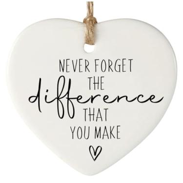 Imagem de TEEMI - Ornamento de cerâmica para pendurar em forma de coração – Citação inspiradora, lembrança pronta para presente com laço dourado e caixa, presente de agradecimento para professor, enfermeira