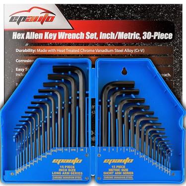 Imagem de Conjunto de chaves hexagonais com ponta esférica de braço longo EPAuto Allen Set, polegadas/métrico, 26 peças