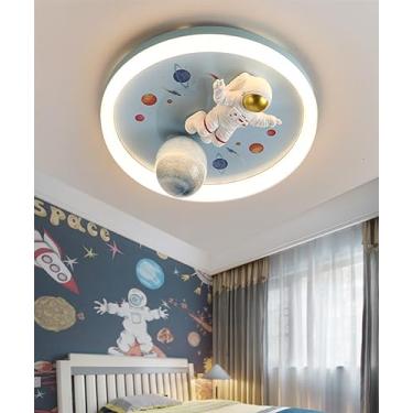 Imagem de Luminária de teto criativa com bola lunar e astronautas, estrela, para quarto infantil, lustre de LED com controle remoto regulável, Ø50cm