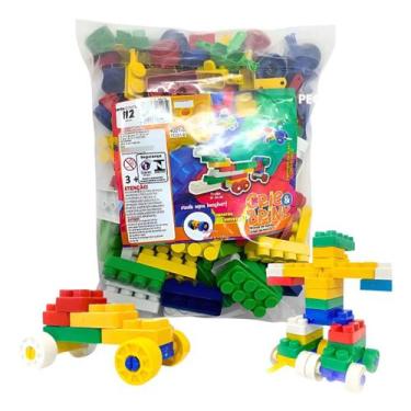 Imagem de Blocos de Montar 112 Peças Brinquedo Educativo Infantil Crie e Brink
