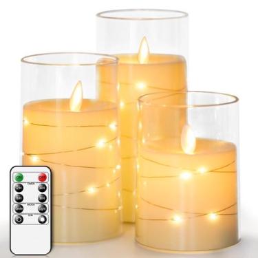 Imagem de Conjunto de velas LED, temporizador de 24 horas sem chama com controle