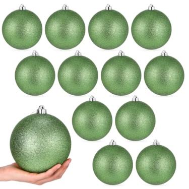 Imagem de Poen Enfeite de árvore de Natal com glitter de 15 cm, decorações de bolas de Natal extragrandes com laço para pendurar para decorações de feriados, guirlanda de festa de festival, decoração de casa