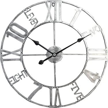 Imagem de Relógio de parede arte simples relógio de parede de jardim externo de 58 cm, relógio de parede retrô à prova d'água, mostrador aberto, relógio de jardim de roma, relógio de ferro forjado, decoração