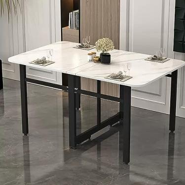 Imagem de Mesa de jantar de folha larga, mesa de jantar dobrável moderna e mesa de cozinha expansível, mesa de cozinha dobrável para apartamentos pequenos (cor: moldura branca + preta, tamanho: 120 cm)