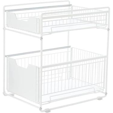 Imagem de Prateleira de pia de cozinha, organizador sob a pia, rack de armazenamento de 2 andares, cesta de armário deslizante de bancada, gaveta de puxar para fora, armário de cozinha, organizador de pia de