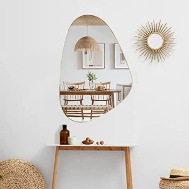 Imagem de Espelho de banheiro montado na parede Espelho irregular decoração na sala de estar quarto entrada, espelho de parede com moldura de latão, espelho de vaidade assimétrico 37 x 63 cm 51 x 76 cm espelho