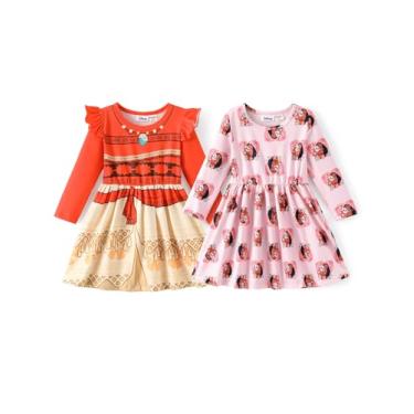 Imagem de Disney Conjunto de 2 a 13 anos de vestidos para meninas da Princesa Minnie Mouse Frozen Elsa, sem mangas e babados, 2 a 13 anos, Moana, damasco, 5-6 Anos