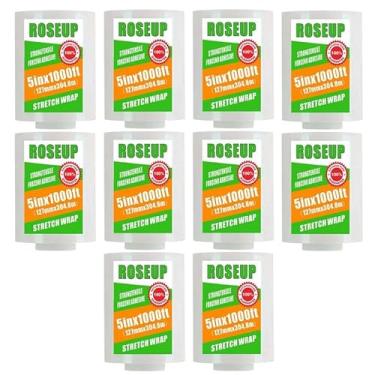 Imagem de ROSEUP Filme elástico transparente 12,7 cm x 304,8 m, envoltório plástico aderente de calibre 80 para movimento, embalagem autoaderente, película retrátil resistente, pacote com 10