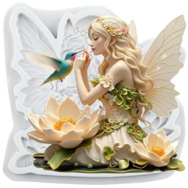 Imagem de MYPRACS Molde de silicone para fondant de pássaro de fada de flor para decoração de bolo de açúcar, topo de cupcake, pasta de goma de chocolate, argila de polímero