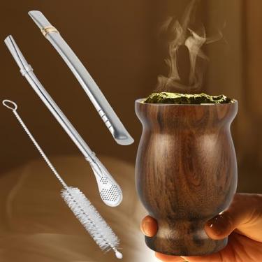 Imagem de LEEZDTTXAN Conjunto de xícara de chá mate de aço inoxidável de 227 g com pincel de palha, colher de palha, canudo plano e tampa, xícara de chá de erva mate, café, água, mate, xícara de erva-mate, para