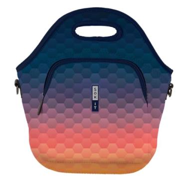 Imagem de Sok It Bolsa LunchTote com zíper isolante de neoprene (pôr do sol hexagonal, extragrande, bolsa de almoço de 6,5 litros)