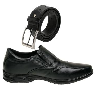 Imagem de Sapato Confort Ortopédico Social De Couro + Cinto 100% Couro (Preto, BR, Adulto, Numérico, 46)