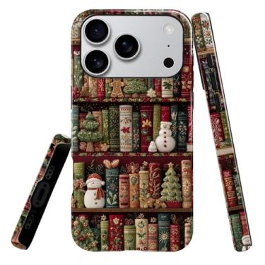 Imagem de heindiy Compatível com iPhone 17 Pro, capa brilhante, proteção total, à prova de choque, anti-arranhões, capa de TPU, capas para homem, mulher, estante, livros, árvore de Natal, boneco de neve