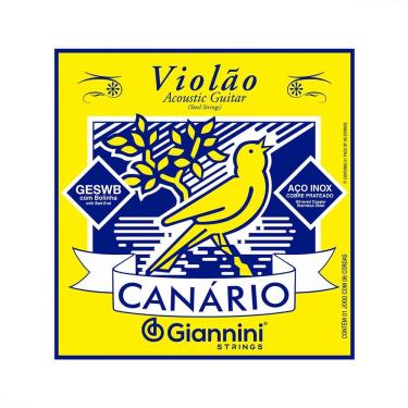 Imagem de Kit Com 6 Cordas De Aço Inox Para Violão Canário Geswb Prateado Com Bolinha Cobre