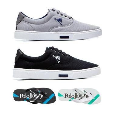 Imagem de Kit 2 Tênis Casual + 2 Chinelos Polo Joy, Cinza claro, Preto, 42