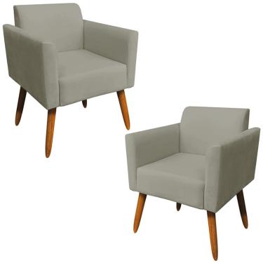 Imagem de Kit 02 Poltronas Decorativas Isabella Pés Palito Madeira Suede Nude - Gran Belo