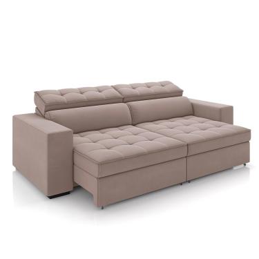 Imagem de Sofá Decorativo Hugo 4 Lugares 300cm Reclinável e Retrátil Veludo Rosê G45 - Gran Belo