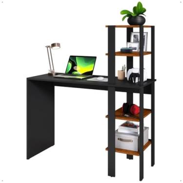 Imagem de Mesa mesa de computador com prateleira escritório compacto(Preto/Freijó)