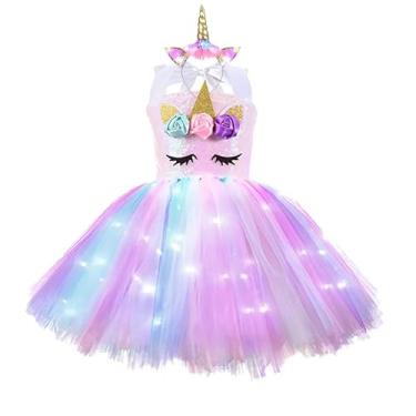 Imagem de Vestido Tutu de Unicórnio com LED, Tiara Multicolorido, Fantasia Infantil para Festa