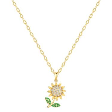 Imagem de Starain Colares femininos de girassol banhado a ouro 14 K com pingente de girassol giratório, colares fofos e divertidos, 45,7 cm, 18 inch, Latão, Zircônia cúbica