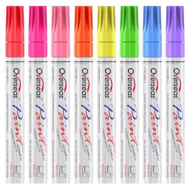 Imagem de Overseas Canetas de tinta fluorescente neon – 8 cores marcadores de tinta à base de óleo, ponta média, secagem rápida e marcador UV permanente à prova d'água para plástico, vidro, rocha, madeira, tela