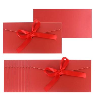 Imagem de 50 envelopes carmesim com fecho de gravata-borboleta, porta-cartões de felicitações de papel para convites, postais, lembrancinhas de festa de casamento, cartões de visita, 21 x 10 cm