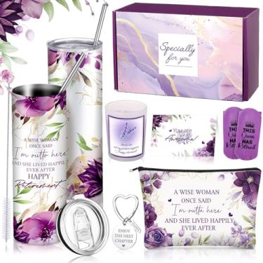 Imagem de Bokon 7 peças de presente de Natal para mulheres, a Wise Woman Once Said I'm Outta Here Conjunto de presente personalizado com vela copo de aposentadoria meias chaveiro bolsa de cosméticos cartão para