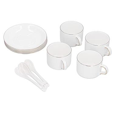 Imagem de Conjunto de 4 canecas de chá, copos e pires de café expresso, conjunto de xícaras de café, canecas de café com latte de porcelana com pires e colheres conjunto para café, bebidas, latte, aniversário