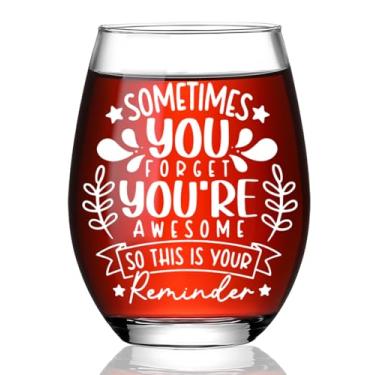 Imagem de Presente inspirador de taça de vinho para mulheres, Sometimes You Forget You Are Awesome, presente de incentivo de taça de vinho sem haste para seus colegas de trabalho, presentes de agradecimento
