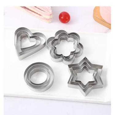 Imagem de Cortador de biscoito - conjunto de 12 peças de aço inoxidável de coração redondo, molde de biscoito em forma de flor (embalagem externa 16,3 cm = 18,7)
