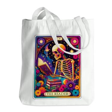 Imagem de Carta de tarô de esqueleto engraçado caveira gótica bruxa material de bruxaria suprimentos de lona gótica sacola de compras reutilizável 03, Skeletoncard 00861, 13.8 x 16 inches