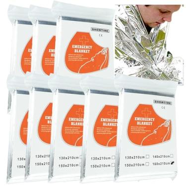 Imagem de MEETSWEET 【Conjunto de 8 】 Cobertor de sobrevivência ao ar livre de emergência à prova d'água, à prova de vento, quente, protetor solar leve e portátil, adequado para bolsas de primeiros socorros e