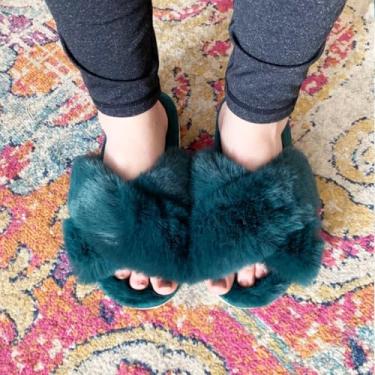 Imagem de Pantufas femininas de bico aberto femininas com faixa cruzada macias para casa, Verde, 11.5-12.5