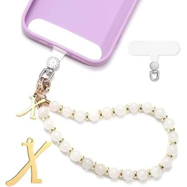 Imagem de 1 conjunto de alça de pulso para telefone, berloques de telefone com inicial de contas, cordão com aba de corda destacável chaveiro de cristal pingente de corrente mãos livres para mulheres