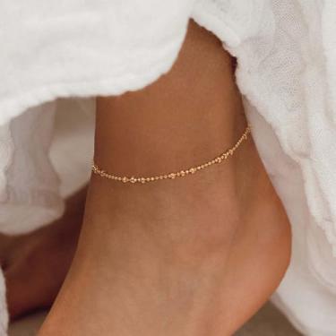 Imagem de Tornozeleira dourada feminina 3 contas planas facetadas tornozeleira