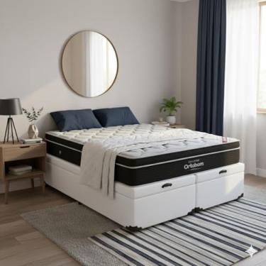 Imagem de Cama Box Com Baú Casal Bipartido + Colchão de Molas Ensacada Elegant - 138cm (Branco)
