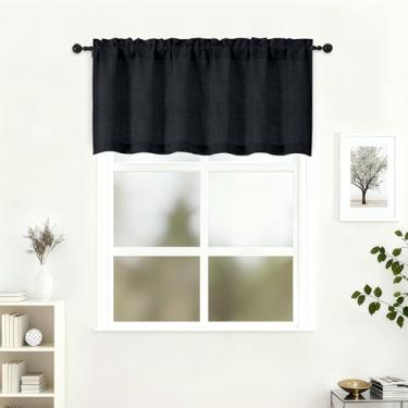 Imagem de Lecloud Saia preta de 55 cm de comprimento, cortinas de cozinha com filtragem de luz arejada de privacidade, cortinas estéticas modernas curtas com bolsos de haste para banheiro cafeteria porão, 152