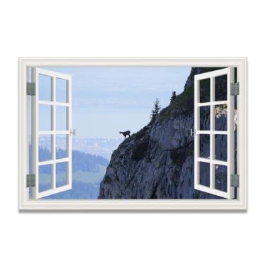 Imagem de LKXGRRSFG A Miraculous EscapeArtistic Fake Window Illusion Impressão em tela, arte de parede com vista panorâmica real para sala de estar 60 x 75 cm sem moldura