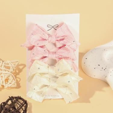 Imagem de 4 peças de laços de cabelo para mulheres com laço de poliéster design de lantejoulas grampos de cabelo rosa bege grande acessórios de grampo de cabelo