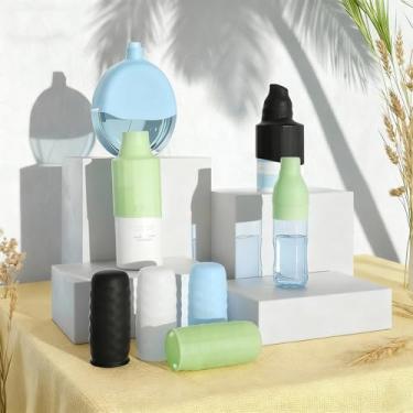 Imagem de Pacote com 16 capas de silicone para garrafa com listras para acessórios de viagem, capa de garrafa de viagem e protetor para recipiente de higiene pessoal