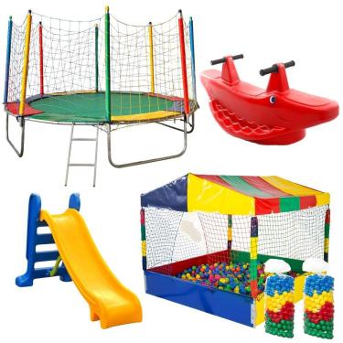 Imagem de Cama Elástica 3,05m Piscina De Bolinhas 1,50m 1000 Bolinhas E Escorregador Médio Gangorra 2 Lugares