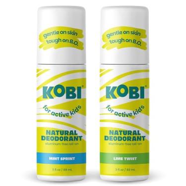 Imagem de Kobi Desodorante roll-on para crianças, pré-adolescentes, meninos, meninas – natural, sem alumínio, força esportiva – embalagem com 2 variedades frescas