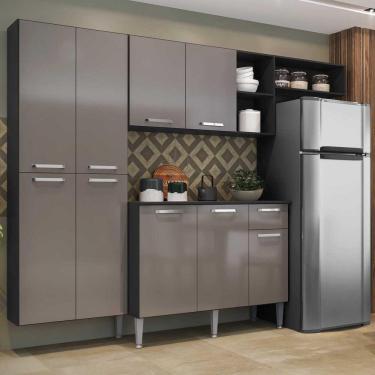 Imagem de Cozinha Compacta Multimóveis Pequim Sun Fg3000 Com Armário E Balcão Preta/lacca Fumê