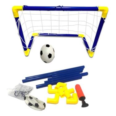 Imagem de Conjunto de Futebol Infantil com Trave Desmontável, Bola, Rede e Bomba de Ar, Azul e Amarelo, para Diversão ao Ar Livre